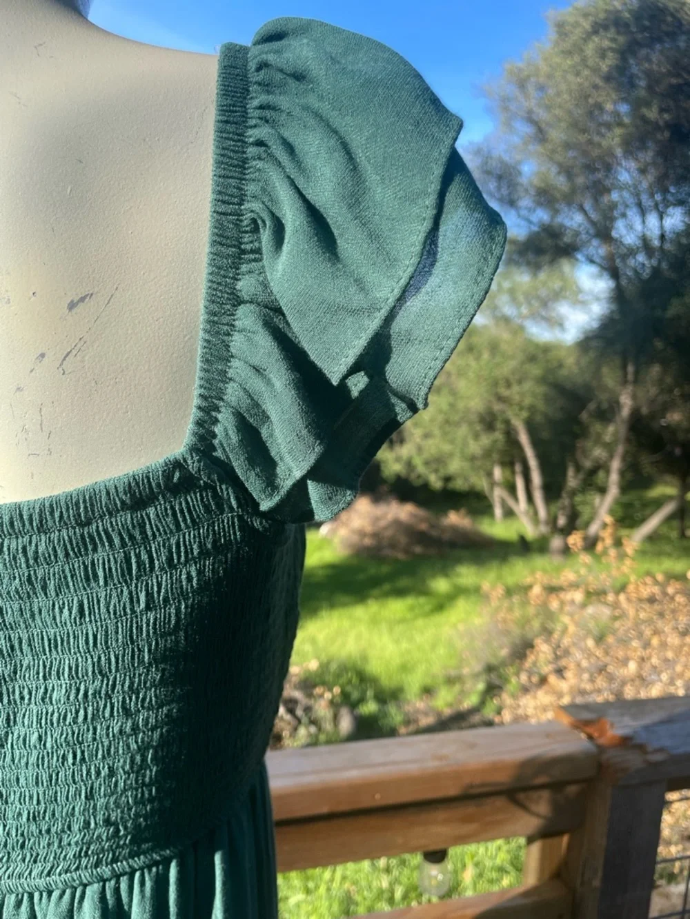 Trixxi Sage Green CottageCore Maxi Dress with Corset Tie and Ruffle Sleeves - Picture 6 of 11